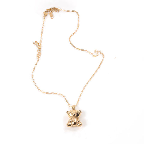 18K gold plated solid teddy bear pendant on a chain