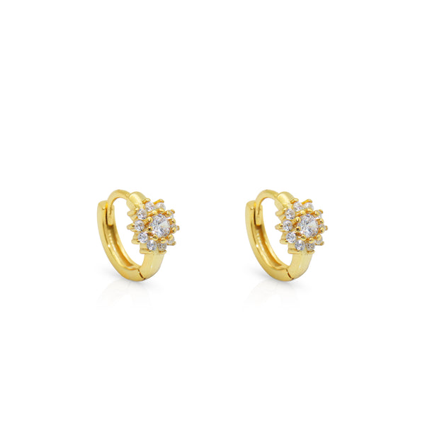 Gold flower pave huggie hoop earrings