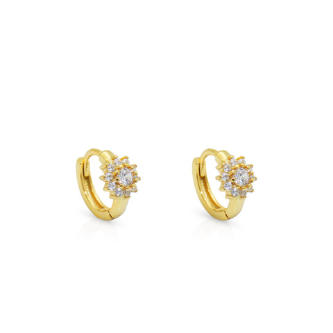 Gold flower pave huggie hoop earrings