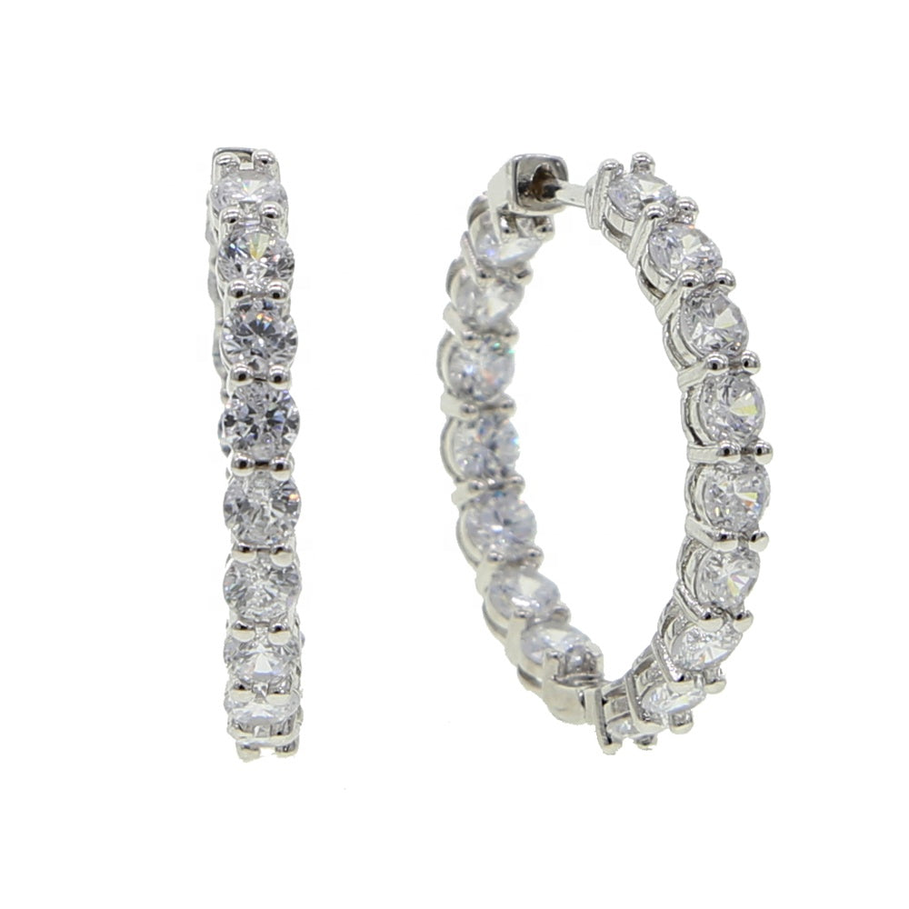 Aya iced cubic zirconia 18k white gold plated medium hoop earrings