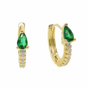 Clonie green cubic zirconia teardrop small hoop earrings in 18k gold plated brass