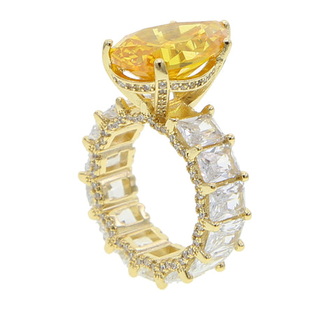 Yellow teardrop eternity band ring