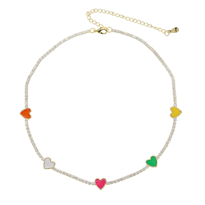 enamel multicoloured heart charm necklace