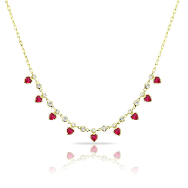 Red hearts gold plated cubic zirconia necklace