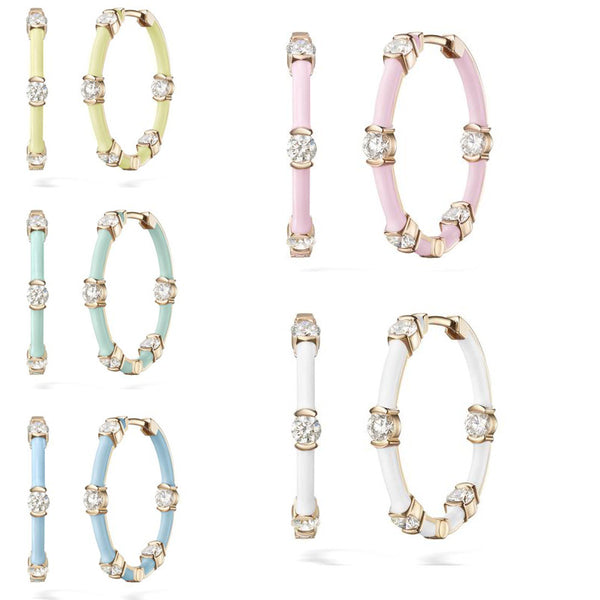 Pastel coloured 18k gold plated enamel hoop earrings