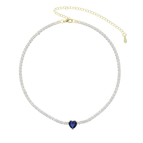 Xanthe cubic zirconia tennis necklace with blue heart stone