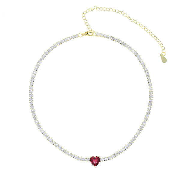 Xanthe necklace with cubic zirconia stones and red heart centre stone