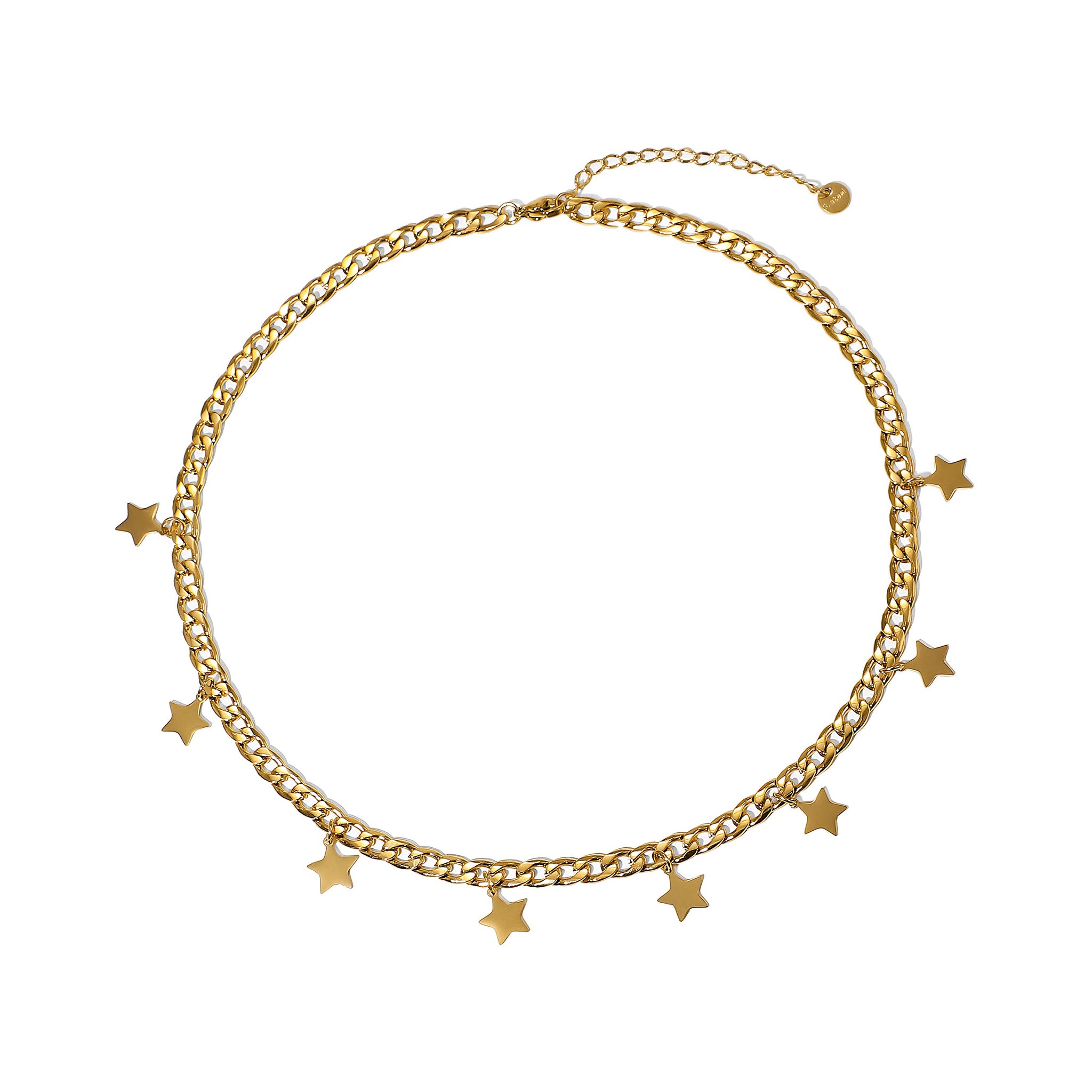 Harmonia necklace, cuban chain link with stars in 18k gold plated stainless steel