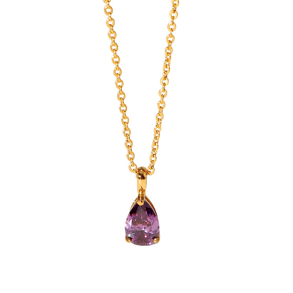 Mist birthstone colours necklace, 18k gold plated stainless steel teardrop zirconia coloured stones