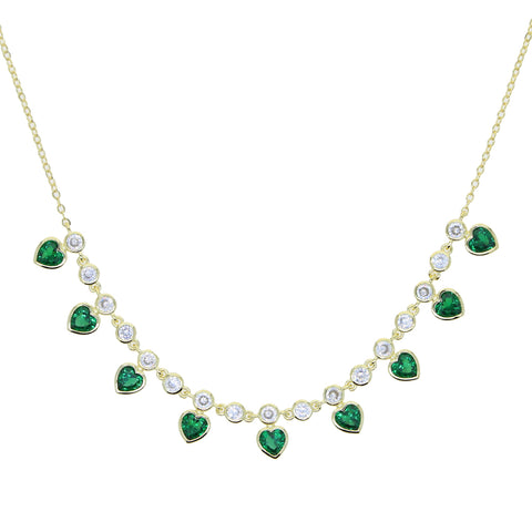 18k gold plated green hearts cubic zirconia necklace