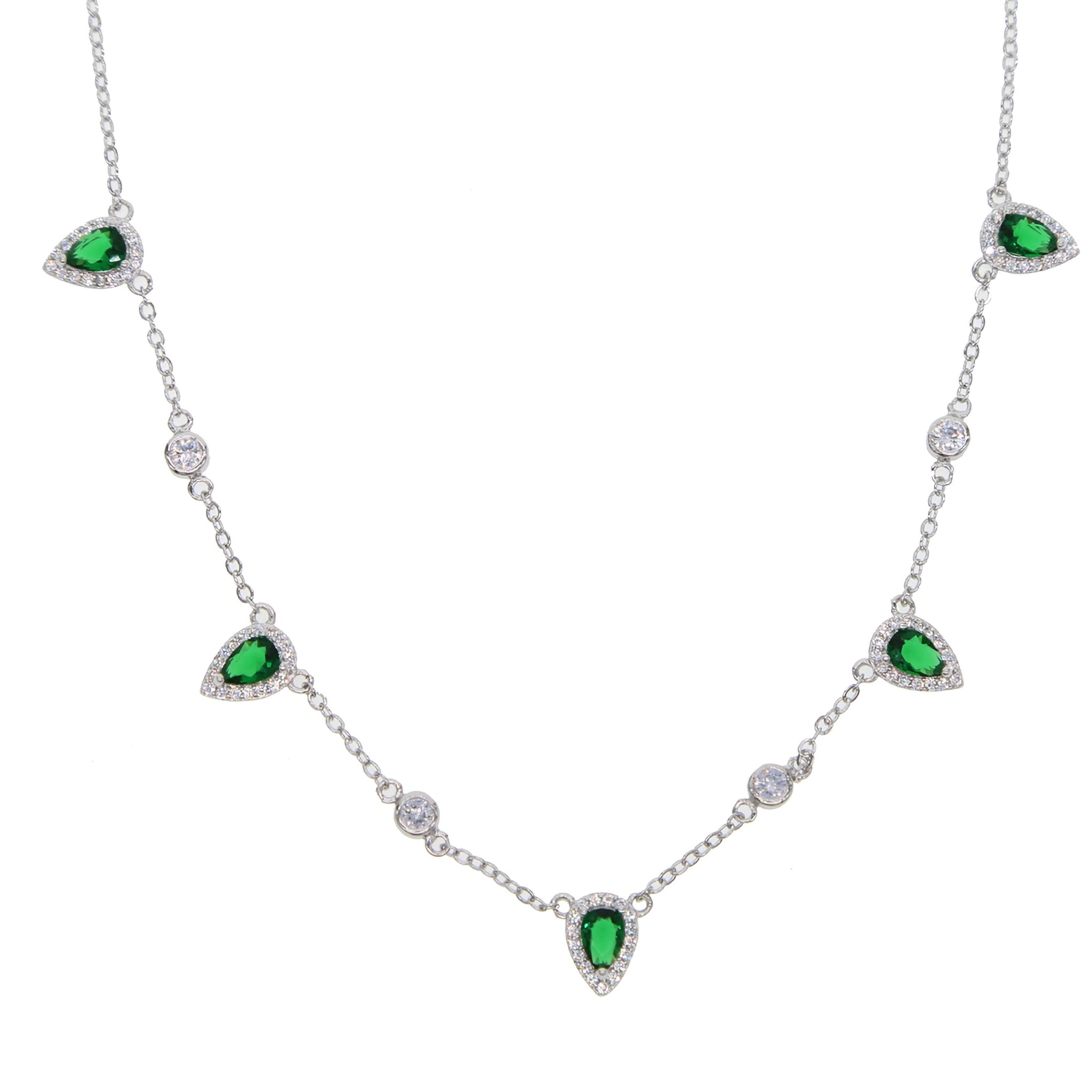 Otrera emerald green cubic zirconia teardrop necklace in 18k gold vermeil