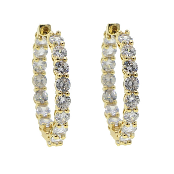 Aya iced out cubic zirconia 18k gold plated medium hoop earrings