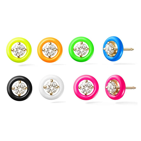 Enamel coloured stud earrings in 18k gold plated brass