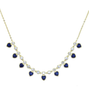 Blue cubic zirconia hearts necklace